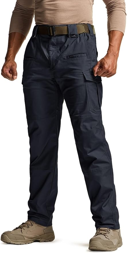 CQR Men's Flex Stretch Tactical Pants, Water Resistant Ripstop Cargo Pants, Lightweight EDC Outdoor Work Hiking Pants