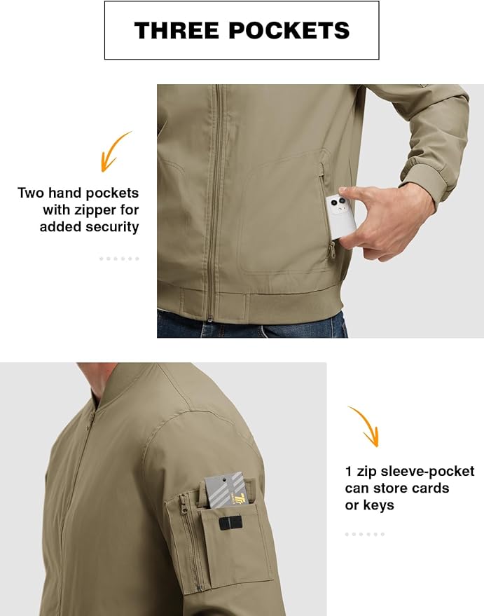 TBMPOY Men's Lightweight Bomber Jackets Light Windbreaker Casual Stylish Fall Golf Zip Up Dress Business Varsity