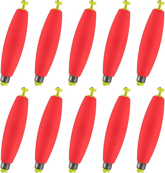 Alwonder 10-Pack Fishing Bobbers Floats, Weighted Bobbers for Fishing Cigar EVA Foam Snap-on Floats Corks Floaters Buoys for Crappie Bass Panfish Bluegills Trout