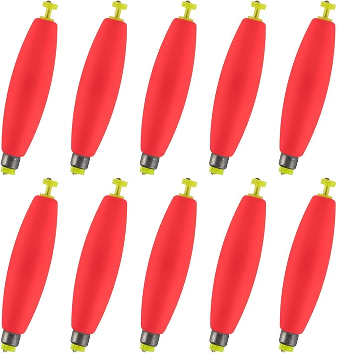 Alwonder 10-Pack Fishing Bobbers Floats, Weighted Bobbers for Fishing Cigar EVA Foam Snap-on Floats Corks Floaters Buoys for Crappie Bass Panfish Bluegills Trout