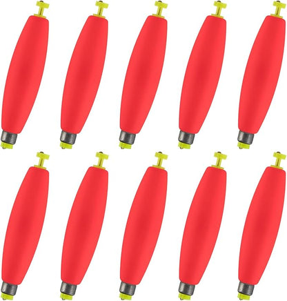 Alwonder 10-Pack Fishing Bobbers Floats, Weighted Bobbers for Fishing Cigar EVA Foam Snap-on Floats Corks Floaters Buoys for Crappie Bass Panfish Bluegills Trout