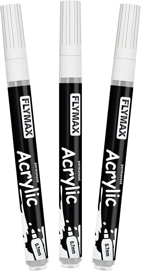 White Marker Paint Pens - Permanent Marker Pens White Acrylic Paint Water-Based 0.7mm Fine Tip Waterproof Quick-Drying (3 in 1Pack)
