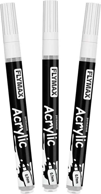 White Marker Paint Pens - Permanent Marker Pens White Acrylic Paint Water-Based 0.7mm Fine Tip Waterproof Quick-Drying (3 in 1Pack)