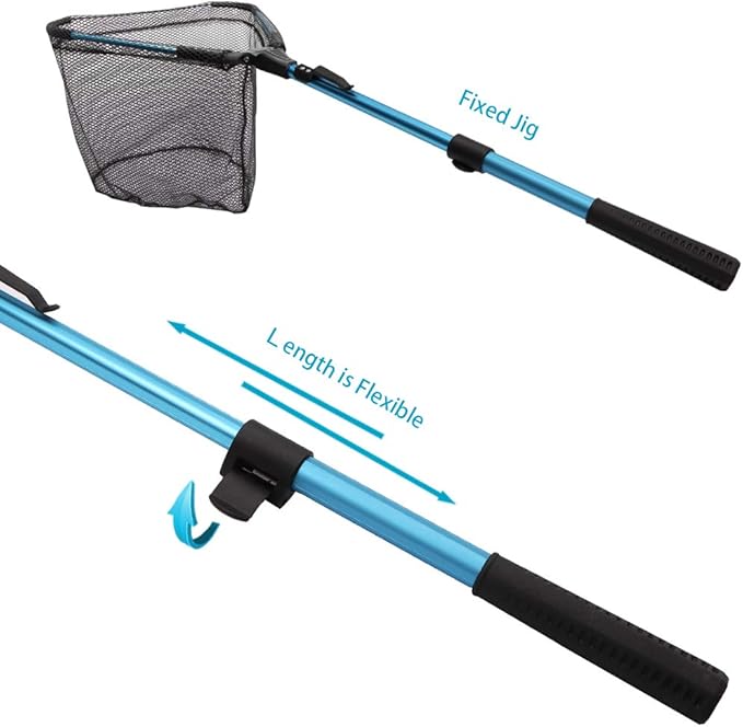 YVLEEN Folding Fishing Net - Foldable Fish Landing Net Robust Aluminum Telescopic Pole Handle and Nylon Mesh 16inch Hoop Size