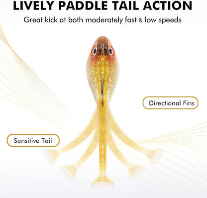 TRUSCEND Easy Catch Pre-Rigged Soft Lures, Unique Vibrating Swim Action and Trembly Sinking Move for More Bites, Amazing Soft Swimbait for Family Fishing, Fishing Lures for Bass Trout Crappie Walleye