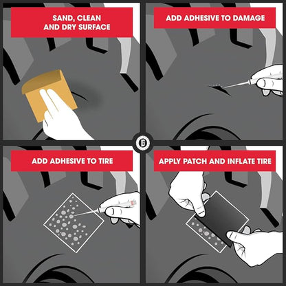 GlueTread Complete Off-Road Tire Repair Kit - Fix Sidewall Damage and Punctures - Includes Heavy Duty Tire Patch Kit, Plugs & Colby Emergency Valve Stem - Enhanced Rubber Formula, Fast Setting