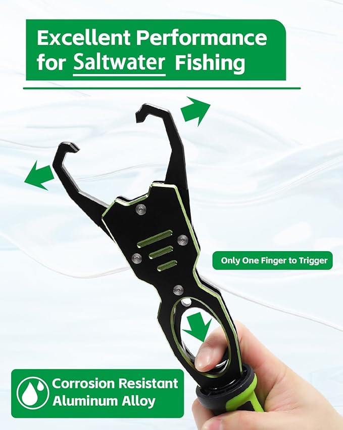 Fish Lip Gripper - 12.4" Aluminum Alloy Fish Grabber, Corrosion-Resistant Fish Holder for Saltwater, Max. 40lbs Scale with Non-retraction Jaws, Fishing Gear