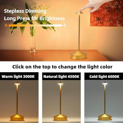 Modern Cordless Table Lamp Set of 2, Portable LED Desk Lamps, 6000mAh Rechargeable Battery Operated Lighting for Bedroom Dining Room Restaurant Coffee Shop Camping Night Light (Gold)