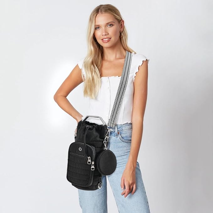 Water Bottle Carrier Bag with Strap, Sling Bag for Walking, Hiking, Cycling, Black, 40 Ounces