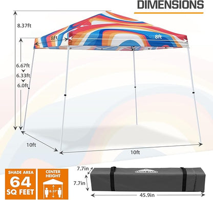 EAGLE PEAK 10x10 Slant Leg Pop-up Canopy Tent Easy One Person Setup Instant Outdoor Beach Canopy Folding Portable Sports Shelter 10x10 Base 8x8 Top (Swirl)