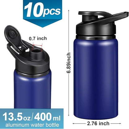 Mimorou 10 Pieces 13.5oz Reusable Aluminum Water Bottles Bulk Multicolor Outdoor Sports Water Bottles for Travel, Gym, Hiking, Cycling, Camping, Fishing, Snap Lid (Blue)