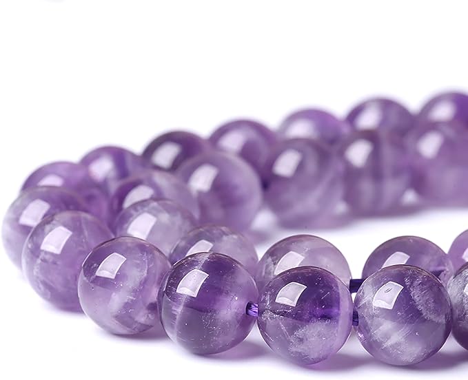 8MM 45PCS Purple Amethyst Dream Lace Beads Natural Quartz Crystal Stone Loose Beads for Jewelry Making DIY Bracelet Grade A+ 15 inches Strand