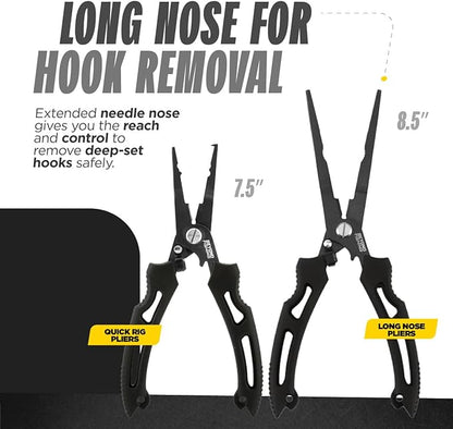 Beyond Fishing QuickRig Fishing Pliers – Multifunction Stainless Steel Split Ring Pliers for Fishing with Line Cutter & Crimper – Corrosion Resistant & Spring Loaded Design