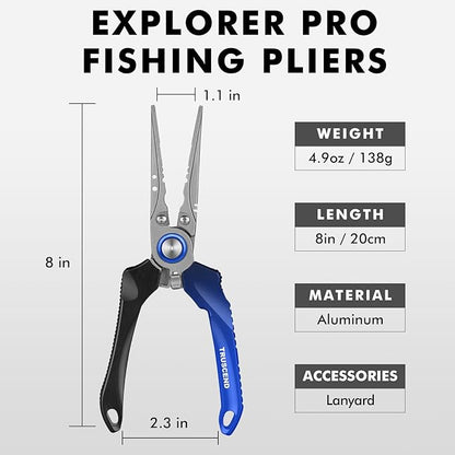 TRUSCEND Lockable Handy Fishing Pliers with Innovative Ergonomic Handle, Saltwater Corrosion Resistant Teflon Coated Fishing Tool, Multi-Function Fishing Gear with Mo-V Cutter