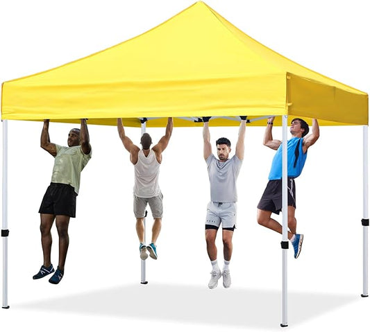Pop Up Canopy Tent 10x10 for Outdoor Heavy Duty Commercial Instant Sun Shelter,with Wheeled Carry Bags,4Ropes and Stakes and 4 sandbags,Yellow
