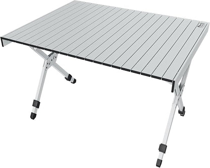 TIMBER RIDGE Folding Camping Table Adjustable Height, 4-6 Person Lightweight Aluminum Roll-up Table for Camping Outdoor Picnic BBQ Backyard Party Support 220 lbs, Silvery