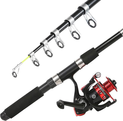 Fishing Rod, 6.9ft 2Pcs Telescopic Fishing Rods Set, Carbon Fiber Fishing Pole, 2PCS Spinning Rod and Reel Combo with Carrier Bag Freshwater Fishing Rod and Reel Combos Kits Fishing Gear