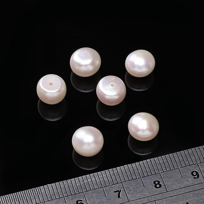 Natural Half Drilled Pearl Beads White 8-8.5mm 6pcs AAA Freshwater Cultured Loose Gemstone Beads for DIY Stud Earring Jewelry Making