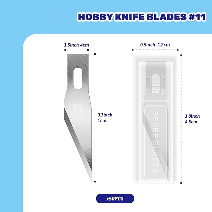 50Pcs #11 Exacto Replacement Blades with Storage Case, SK5 Carbon Steel Precision Hobby Knife Refill Blades for DIT Cutting, Carving, Trimming, Scrapbooking Crafting