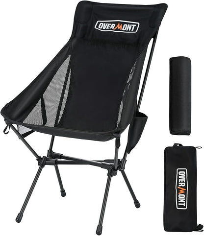 Overmont Portable High-Back Camping Chair - 440LBS Support Oversized Lightweight Folding Backpacking Chair for Adults - Compact with Detachable Pillow for Outdoor Travel Hiking Beach Fishing