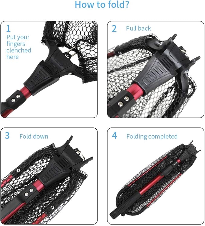 YVLEEN Folding Fishing Net - Foldable Fish Landing Net Robust Aluminum Telescopic Pole Handle and Nylon Mesh 16inch Hoop Size
