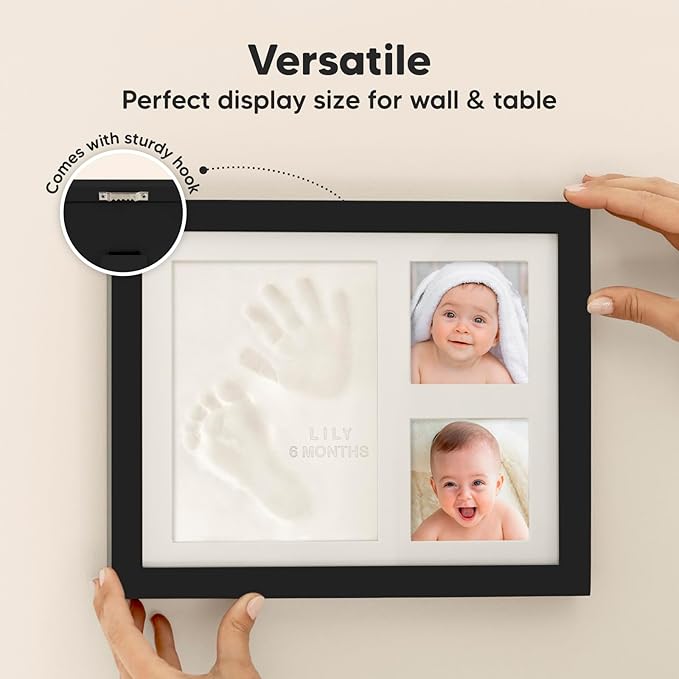 Baby Hand and Footprint Kit - Quick Dry Clay Baby Footprint Kit, Newborn Keepsake, Nursery Picture Frame for Boys, Girls, Personalized Gifts for Shower & Registry, New Mom Gift (Onyx Black)