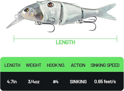 Handing Swimbaits for Bass Pike Walleye, 3 Pieces Lifelike Multi-Jointed Fishing Lures with Mustad Hooks, Fishing Bait for Freshwater and Saltwater