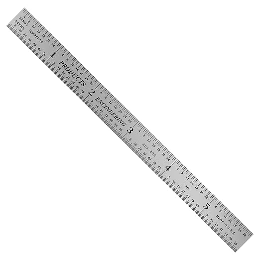 PEC Tools Flexible 6" Steel Ruler(5 Pack), 1/50" Thick X 1/2" Wide, Machinist Metal Ruler Scale with Markings 1/10", 1/50", 1/32", 1/64", Tempered Steel, Made in USA