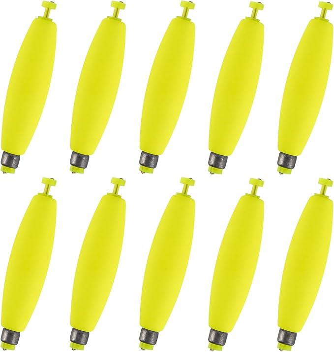 Alwonder 10-Pack Fishing Bobbers Floats, Weighted Bobbers for Fishing Cigar EVA Foam Snap-on Floats Corks Floaters Buoys for Crappie Bass Panfish Bluegills Trout