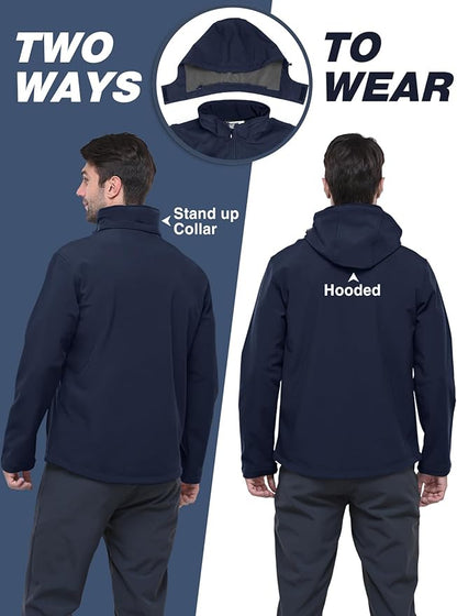 33,000ft Men's Softshell Jacket with Hood Fleece Lined Windbreaker Lightweight Waterproof Jackets for Hiking