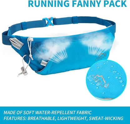 INOXTO Slim Running Belt Fanny Pack for Women and Men Sports Waist Bag Pack with 300ml Water Bottle for Running Walking Cycling Hiking Reflective Running Pouch Belt for All Phones (Blue)