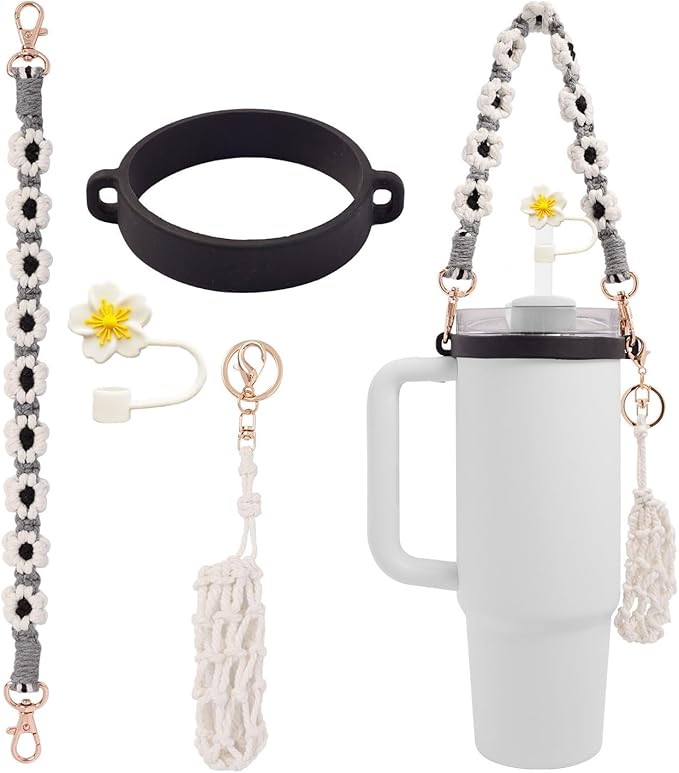 Outman Cup Accessories Set Water Bottle Holder Sling,Siliocne Straw Cover,Lipstick Holder Fits Most 16-40oz Water Bottles Compatible with Stanley Cup