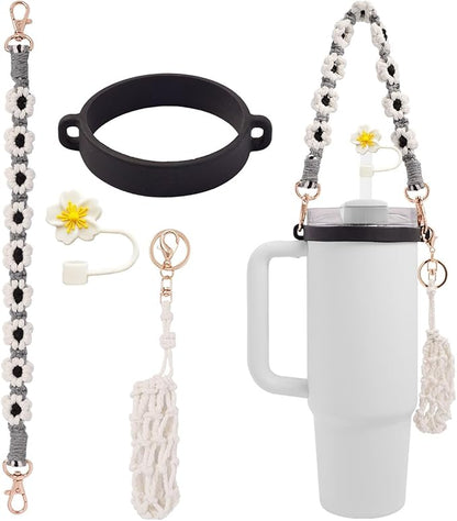 Outman Cup Accessories Set Water Bottle Holder Sling,Siliocne Straw Cover,Lipstick Holder Fits Most 16-40oz Water Bottles Compatible with Stanley Cup