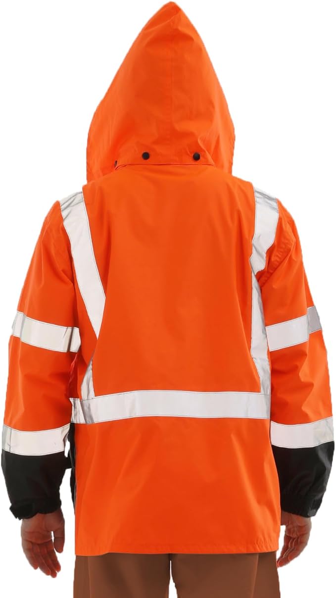 sesafety Hi Vis Rain Jacket, Rain Suits for Men Waterproof withBlack Bottom, Rain Coats for Men Interior Mesh, Class 3 HighVisibility Rain Gear,Removable Hood