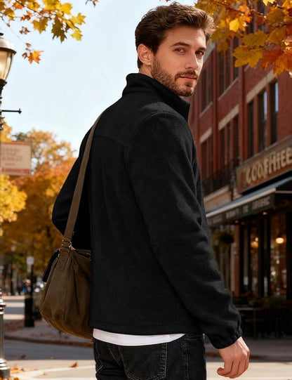 Mens Polar Fleece Jacket Full Zip Lightweight Casual Outdoor Jackets Stand Collar Warm Coats with Pockets