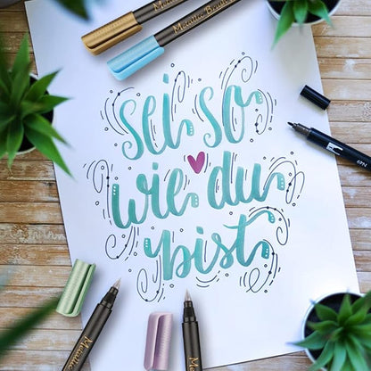 Dyvicl Metallic Brush Marker Pens - Metallic Pens Art Markers for Calligraphy, Brush Lettering, Black Paper, Rock Painting, Card Making, Scrapbooking, Fabric, Metal, Ceramic, Wine Glass, Set of 10