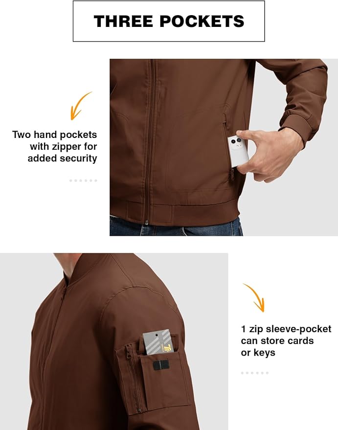 TBMPOY Men's Lightweight Bomber Jackets Light Windbreaker Casual Stylish Fall Golf Zip Up Dress Business Varsity