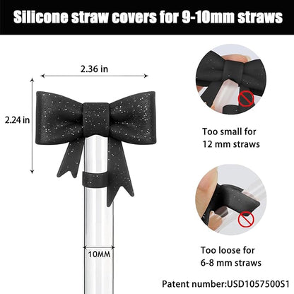 4Pcs Silicone Straw Toppers Covers for Stanley Cups 40/30oz 10mm(0.4in) Shiny Black Dust-Proof Bow Straw Covers Toppers Suitbale for Stanley Cup Accessories Reusable Straws Caps