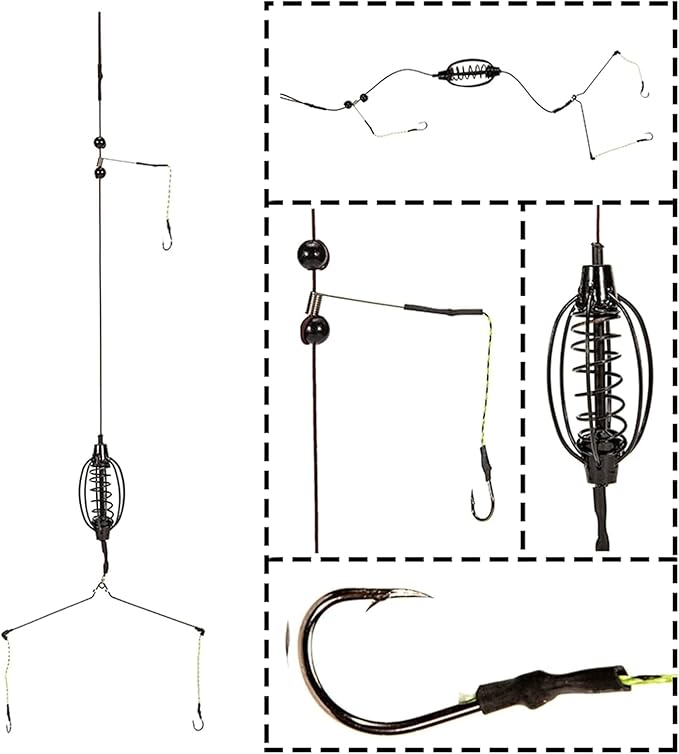 Carp Fishing Feeder Baits Cage, Spring Fish Feeder with Holder, Inline Methods Fishings Tackle Baits Hook Rigs Set Sinkers Cage Feeder Tackle Fishing Sinkers Weights