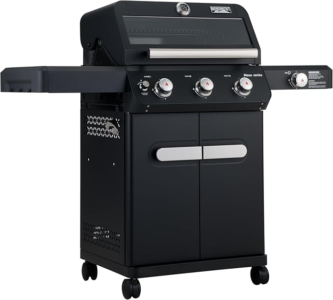 Monument Grills Outdoor Barbecue Stainless Steel 3 Burner Propane Gas Grill, 48,000 BTU Patio Garden Grill with Side Burner and Knob Controls, Mesa325 with BBQ Cover