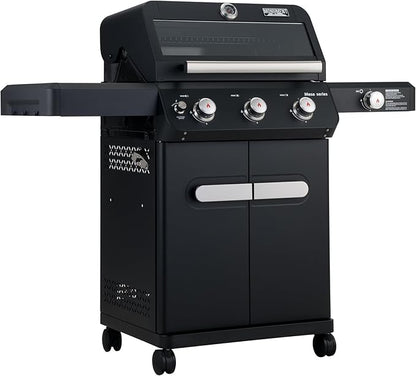 Monument Grills Outdoor Barbecue Stainless Steel 3 Burner Propane Gas Grill, 48,000 BTU Patio Garden Grill with Side Burner and Knob Controls, Mesa325 with BBQ Cover