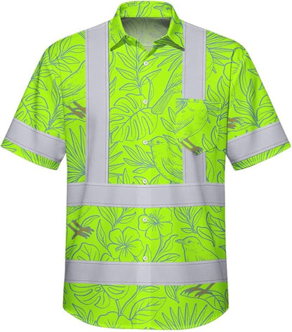 High Visibility Hawaiian Shirt for Men Tropical Shirts Custom Name Floral Outfit Reflective Safety Workwear