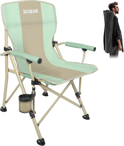 XGEAR Camping Chair with Padded Hard Armrest, Sturdy Folding Camp Chair with Cup Holder, Storage Pockets Carry Bag Included, Support to 400 lbs