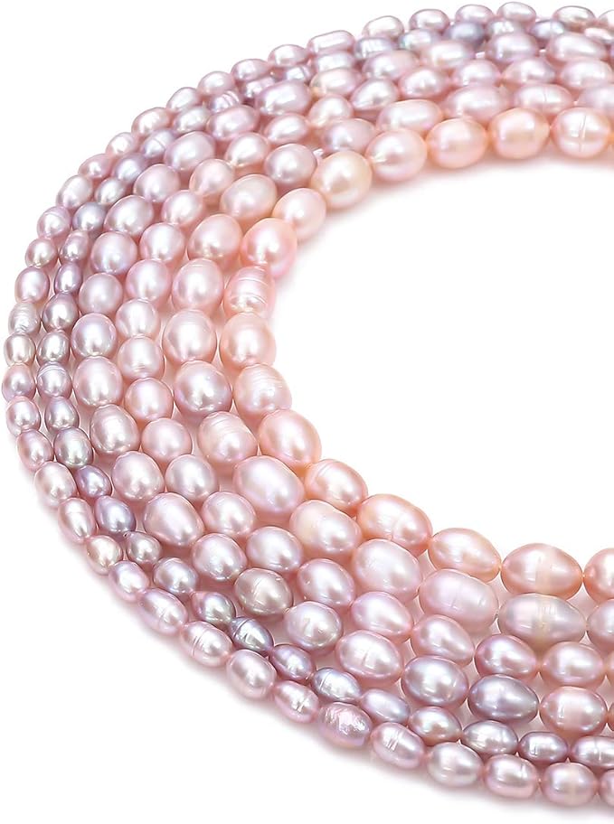 Natural Pearl Beads Rice 6-7mm Purple Freshwater Cultured Loose Gemstone Beads for DIY Jewelry Making 13.8''/Strand