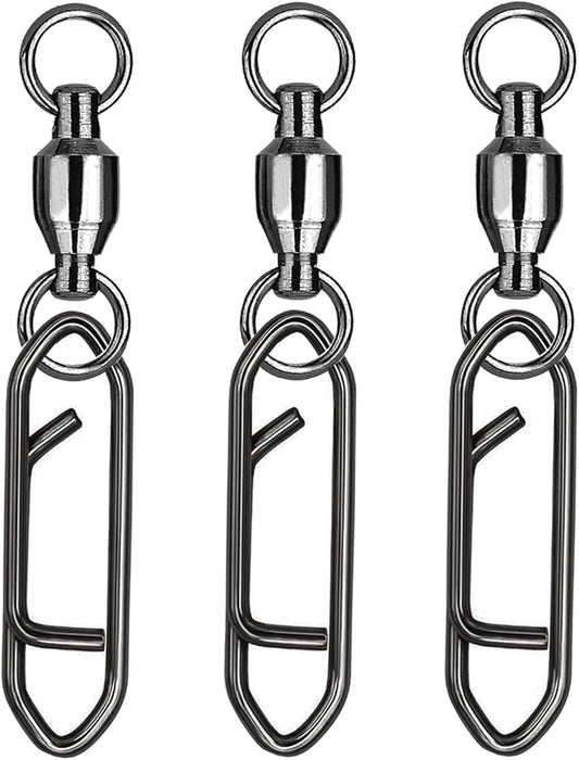 Atibin Snap Connector Fishing Swivels Stainless Bearing Ball Snap Swivels Steel Quick Change Fishing Clips Swivel Black Nickel