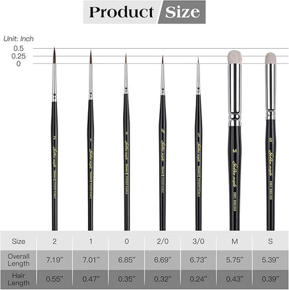 Kolinsky Sable Miniature Paint Brushes - Golden Maple 7pcs Detail Paint Brushes Drybrushes for Acrylic Watercolor, Small Fine Detail Paint Brush Set for Mini Paints (Black)