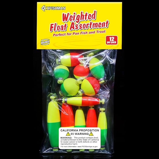 XFISHMAN Weighted-Bobbers-for-Fishing-Floats-Bouy Slip Bobber Fishing Corks Kit Crappie Bluegills Panfish Catfish Hand Made Foam Float 1 Inch 2 in 8-12 Pack