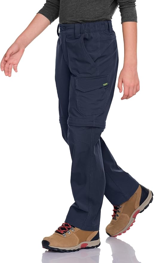 CQR Kids Youth Hiking Cargo Pants, UPF 50+ Quick Dry Convertible Zip Off Pants, Outdoor Camping Pants