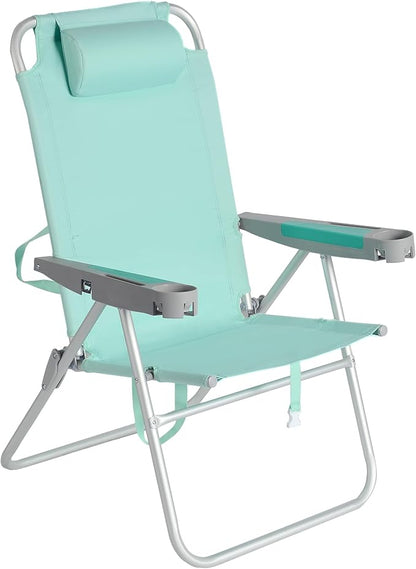 SUNNYFEEL Oversized Tall Folding Beach Chair Lightweight, 17" Portable Sand Chair for Adults Heavy Duty 500 LBS with Cup Holders, Foldable High Camping Lawn Chairs for Camp/Outdoor/Picnic/Sports