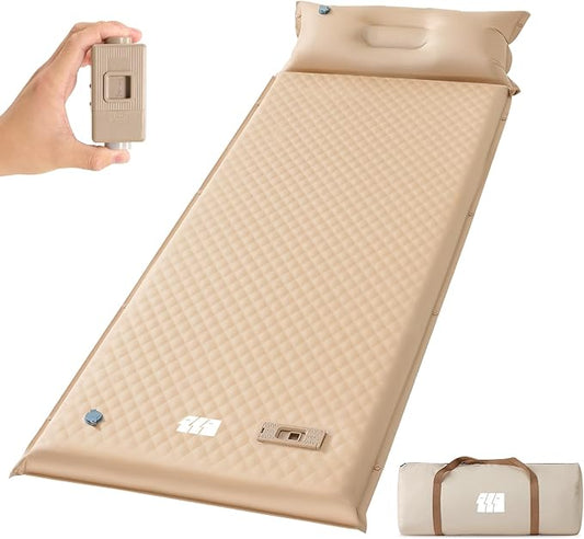 Sleeping Pad for Camping,3.14" Thick Memory Foam Self Inflating Mattress with Pillow and Built-in Electric Pump,4-Season Adult for Travel/Tent/Car